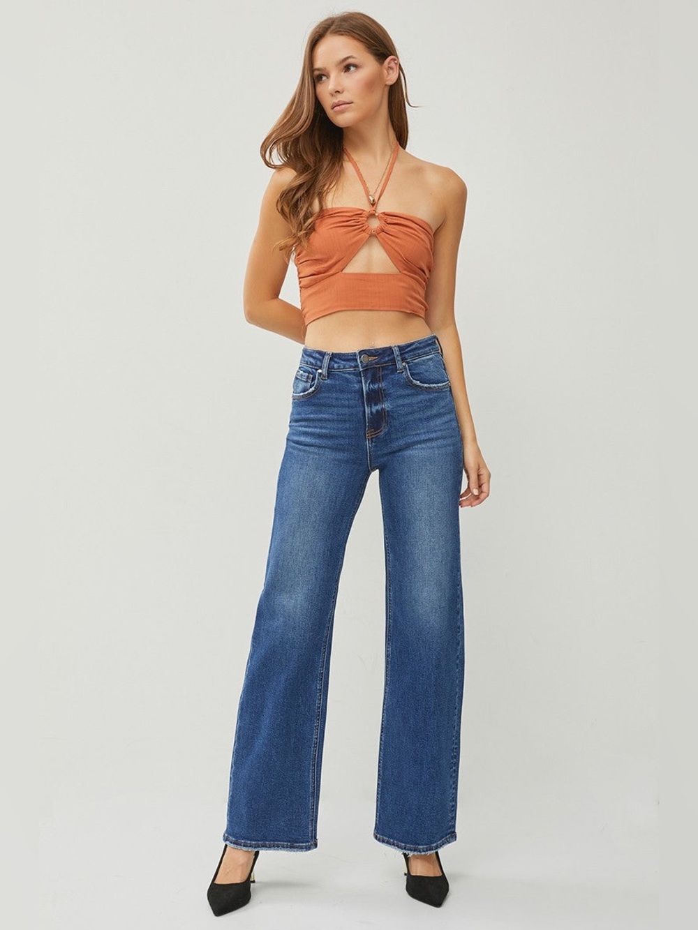 RISEN Los Angeles NWT Sammie High Rise Straight Leg Denim Jeans Dark Wash 13/31 - Picture 3 of 5